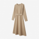 Beige Long Sleeve Midi Dress
