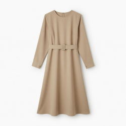 Beige Long Sleeve Midi Dress