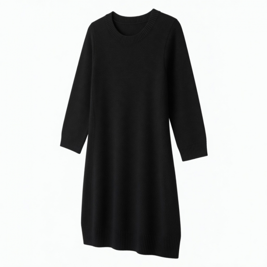 Black Three-Quarter Sleeve Sweater Women's Dress