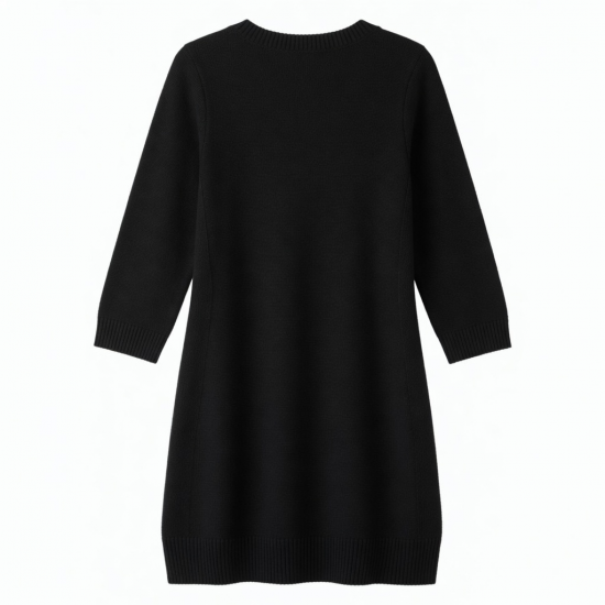 Black Three-Quarter Sleeve Sweater Women's Dress