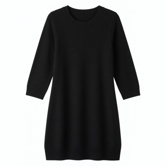Black Three-Quarter Sleeve Sweater Women's Dress