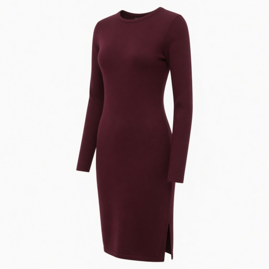 Burgundy Sheath Knit Women's Dress
