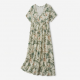 V-Neck Short Sleeve A-Line Leaf Print Women's Maxi Dress