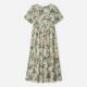 V-Neck Short Sleeve A-Line Leaf Print Women's Maxi Dress