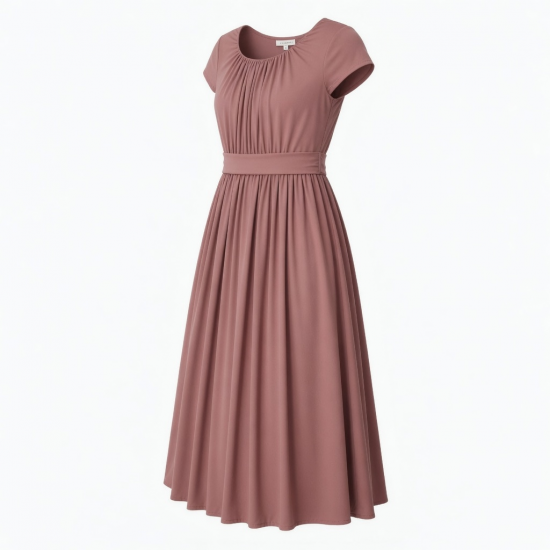 Scoop Neck Pleated A-Line Polyester Women's Gown