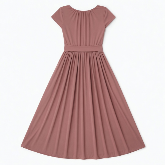 Scoop Neck Pleated A-Line Polyester Women's Gown