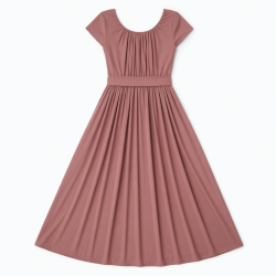 Scoop Neck Pleated A-Line Polyester Women's Gown