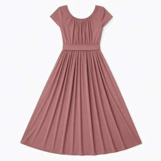 Scoop Neck Pleated A-Line Polyester Women's Gown