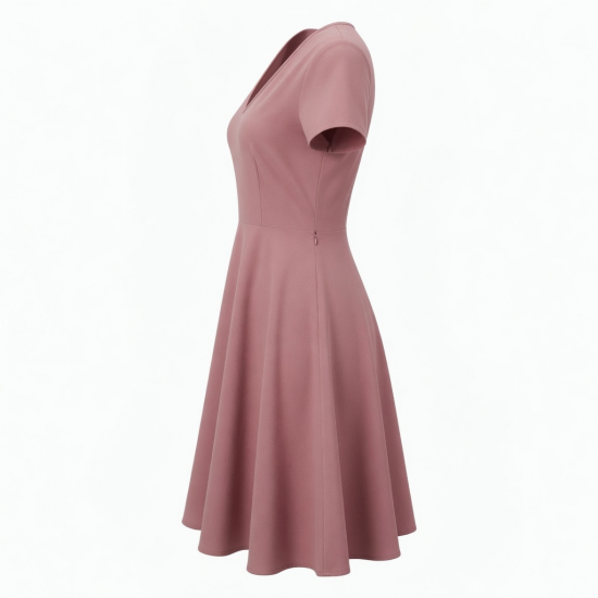 V-Neck Short Sleeve A-Line Fit Flare Women's Dress