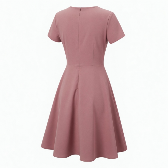 V-Neck Short Sleeve A-Line Fit Flare Women's Dress