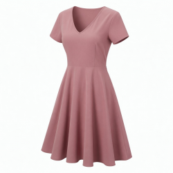 V-Neck Short Sleeve A-Line Fit Flare Women's Dress
