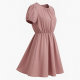 Round Neck Short Sleeve Fit Flare Blouson Women's Dress