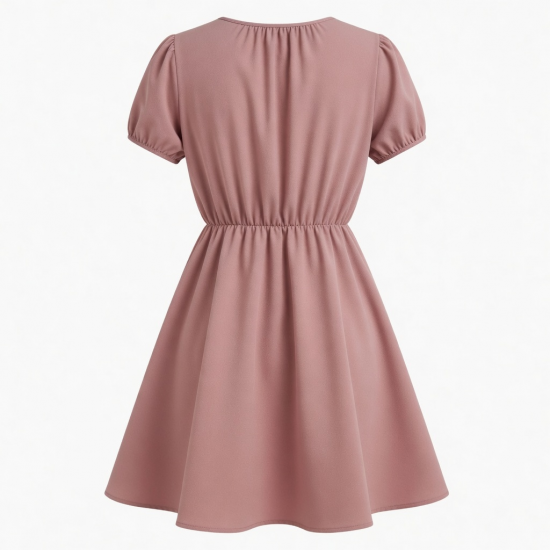Round Neck Short Sleeve Fit Flare Blouson Women's Dress