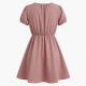 Round Neck Short Sleeve Fit Flare Blouson Women's Dress