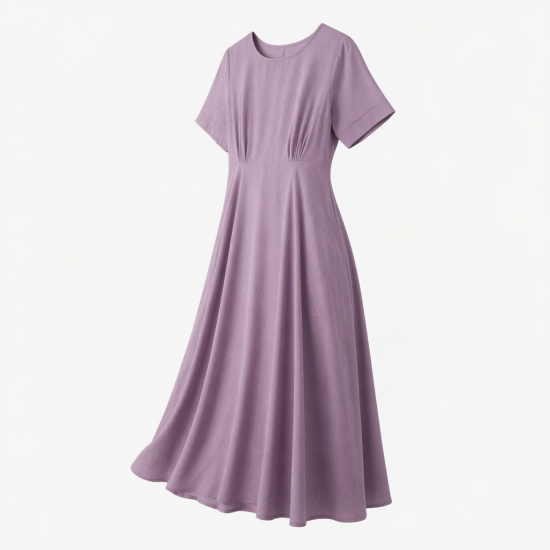 Round Neck Short Sleeve A-Line Flowy Women's Maxi Dress