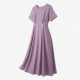 Round Neck Short Sleeve A-Line Flowy Women's Maxi Dress