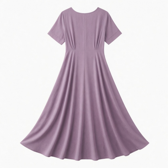 Round Neck Short Sleeve A-Line Flowy Women's Maxi Dress