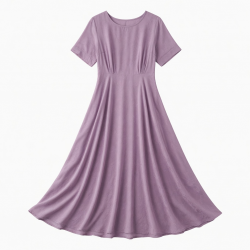Round Neck Short Sleeve A-Line Flowy Women's Maxi Dress