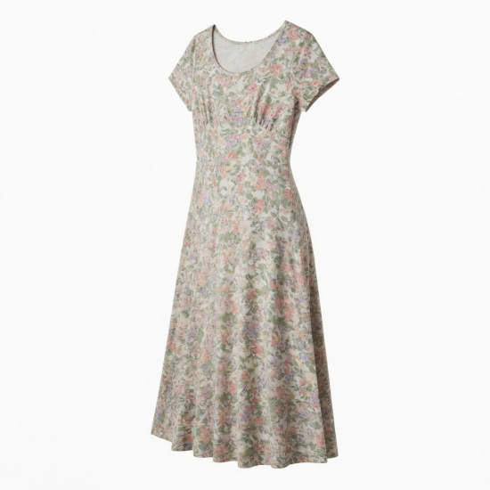 Scoop Neck Short Sleeve A-Line Floral Women's Maxi Dress