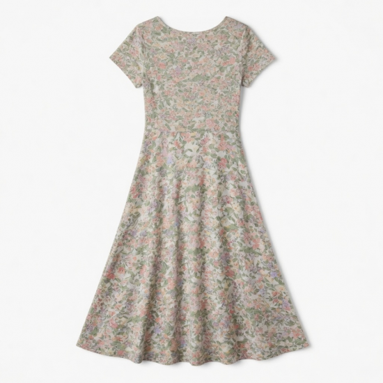 Scoop Neck Short Sleeve A-Line Floral Women's Maxi Dress