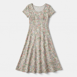 Scoop Neck Short Sleeve A-Line Floral Women's Maxi Dress