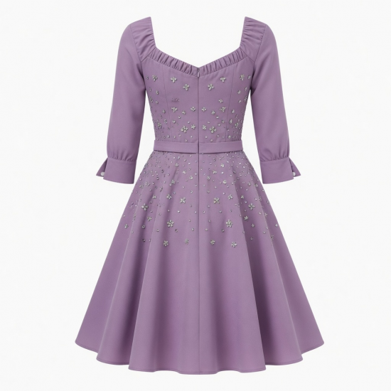 Sweetheart Three-Quarter Sleeve A-Line Rhinestone Women's Dress