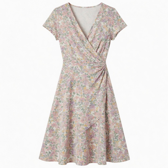 V-Neck Cap Sleeve Wrap Floral Women's Dress