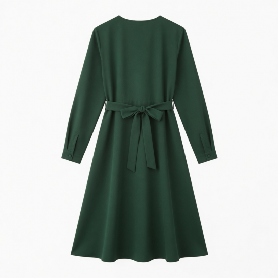 V-Neck Long Sleeve Wrap Polyester Women's Dress