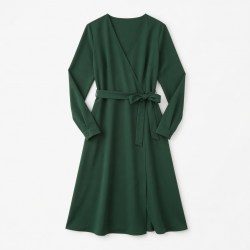 V-Neck Long Sleeve Wrap Polyester Women's Dress