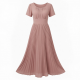 Scoop Neck Short Sleeve Pleated Women's Maxi Dress