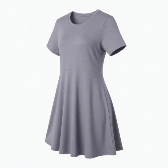 Round Neck Short Sleeve A-Line Jersey Women's Dress