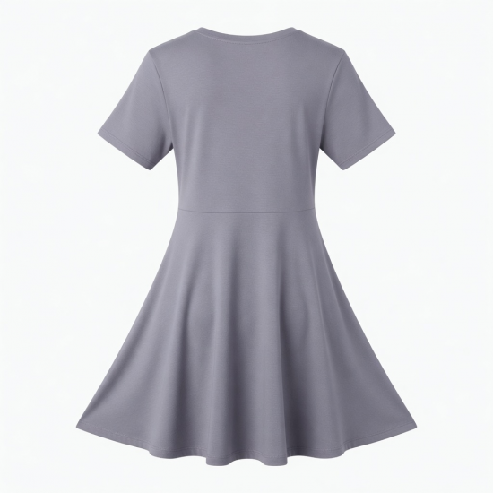Round Neck Short Sleeve A-Line Jersey Women's Dress