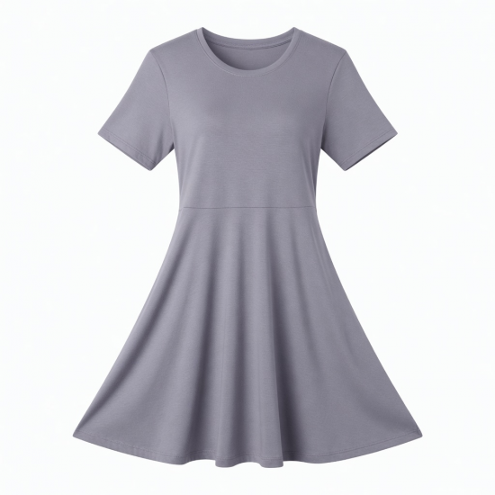 Round Neck Short Sleeve A-Line Jersey Women's Dress