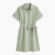 Collared Short Sleeve Relaxed Fit Belted Women's Shirt Dress