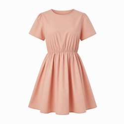 Round Neck Short Sleeve Gathered Women's Dress