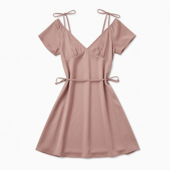 V-Neck Spaghetti Strap Cap Sleeve Women's Mini Dress