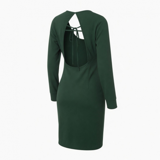 Round Neck Long Sleeve Open Back Sheath Women's Dress