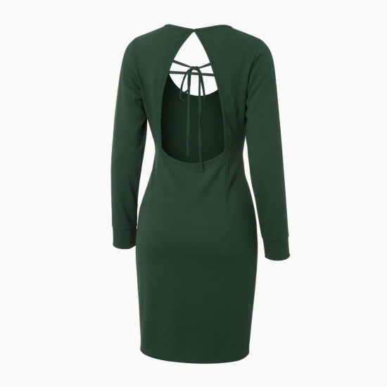 Round Neck Long Sleeve Open Back Sheath Women's Dress