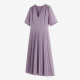 V-Neck Short Sleeve Pleated Sheath Women's Midi Dress