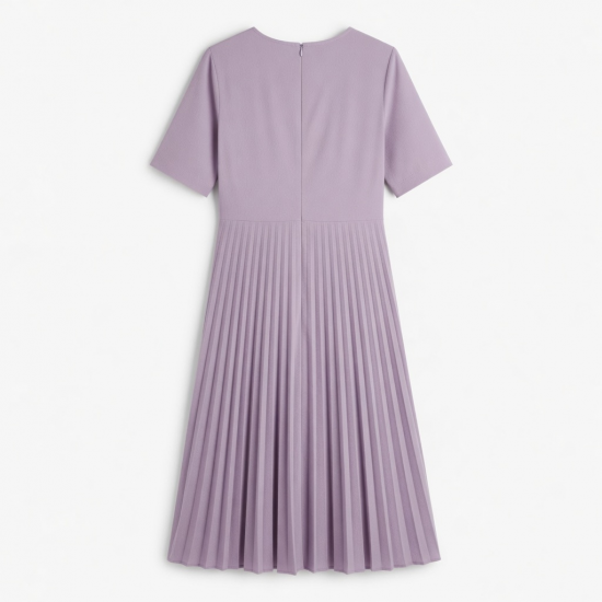 V-Neck Short Sleeve Pleated Sheath Women's Midi Dress
