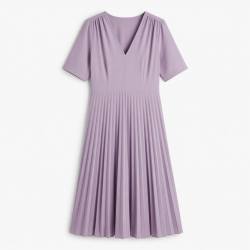 V-Neck Short Sleeve Pleated Sheath Women's Midi Dress