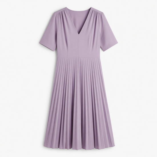 V-Neck Short Sleeve Pleated Sheath Women's Midi Dress