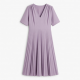 V-Neck Short Sleeve Pleated Sheath Women's Midi Dress