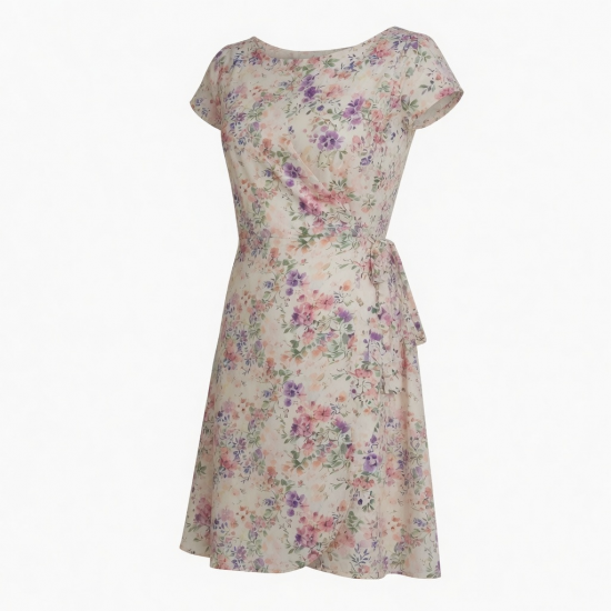 Boat Neck Cap Sleeve Wrap Floral Women's Dress