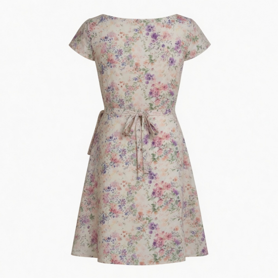 Boat Neck Cap Sleeve Wrap Floral Women's Dress