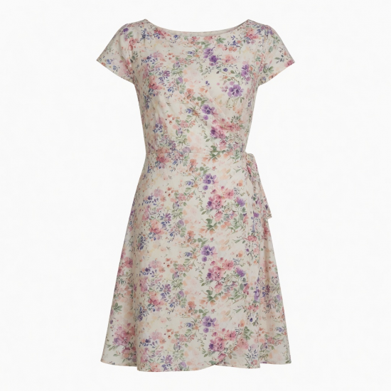 Boat Neck Cap Sleeve Wrap Floral Women's Dress