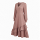V-Neck Long Sleeve A-Line Ruffled Women's Midi Dress