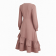 V-Neck Long Sleeve A-Line Ruffled Women's Midi Dress