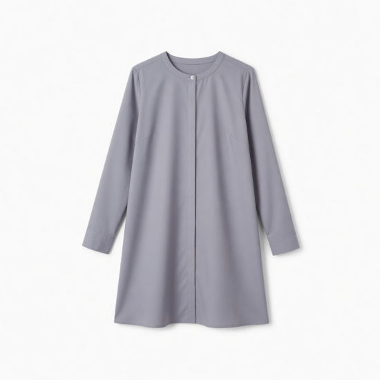 Round Neck Long Sleeve Shift Button Women's Shirt Dress