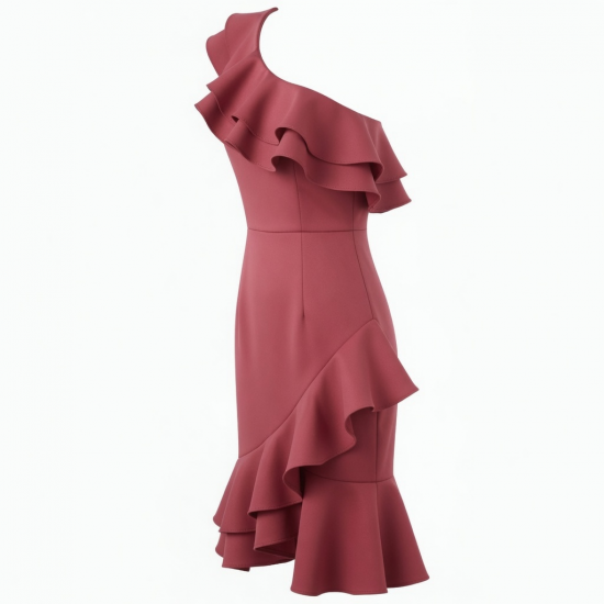 One-Shoulder Sleeveless Ruffled Fitted Women's Dress